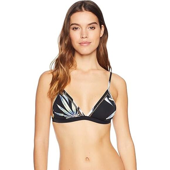 NWT Roxy Junior's Your Wild Bikini Swimsuit Top, True Black Delicate Flowers, M - Picture 1 of 3